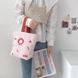 Portable Women Canvas Lunch Bag Lovely Bear Ladies Small Daily Clutch Purse Hand