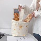 Portable Women Canvas Lunch Bag Lovely Bear Ladies Small Daily Clutch Purse Hand