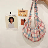 Plaid Hobos Crossbody Bag for Women, Polyester Cotton Handbag