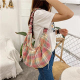 Plaid Hobos Crossbody Bag for Women, Polyester Cotton Handbag