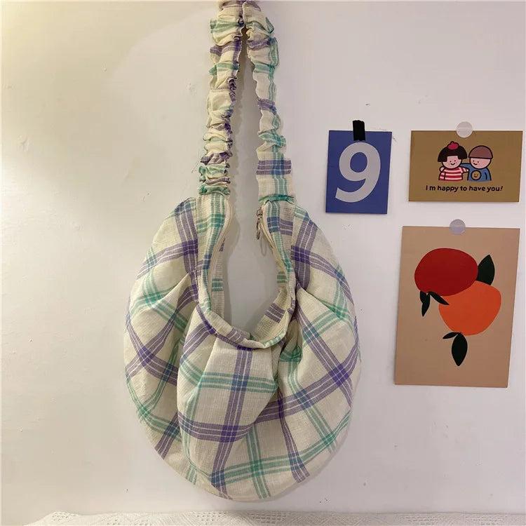 Plaid Hobos Crossbody Bag for Women, Polyester Cotton Handbag