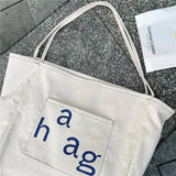 Retro Letter Canvas Handbag Women's Shoulder Bag