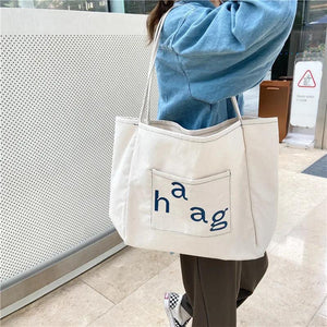 Retro Letter Canvas Handbag Women's Shoulder Bag