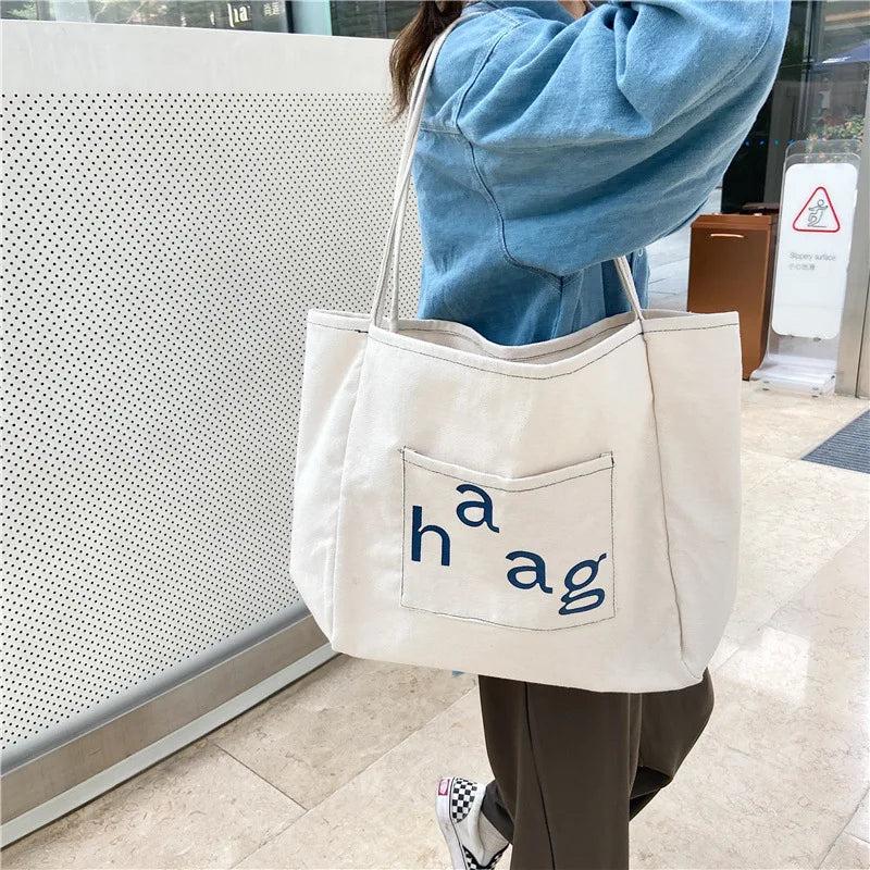 Retro Letter Canvas Handbag Women's Shoulder Bag