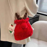 Winter Plush Shoulder Bag Ins Christmas Elk Horn Bucket Bag