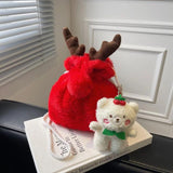Winter Plush Shoulder Bag Ins Christmas Elk Horn Bucket Bag