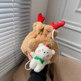 Winter Plush Shoulder Bag Ins Christmas Elk Horn Bucket Bag