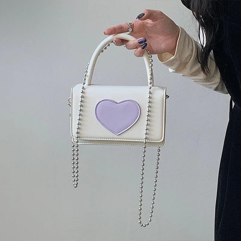 Women's Pu Leather Heart Chain Crossbody Bag