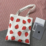 Canvas Tote Shopper Bag Eco Strawberry Print Shoulder Foldable Handbag