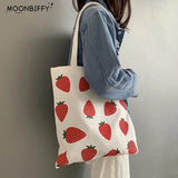 Canvas Tote Shopper Bag Eco Strawberry Print Shoulder Foldable Handbag