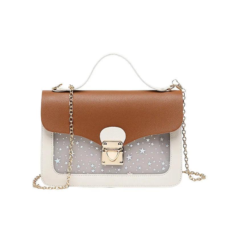 Women Small Square Shoulder Bag Star Sequin Crossbody Clutch Pink