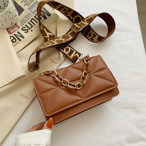 Chain Shoulder Messenger Crossbody Bag Wide Strap Small Square Bag