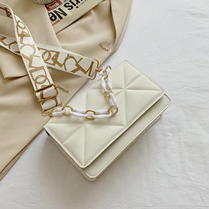 Chain Shoulder Messenger Crossbody Bag Wide Strap Small Square Bag