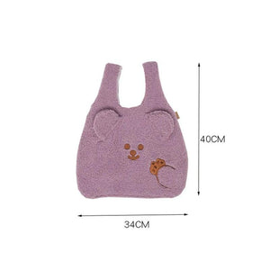 Embroidery Lambs Wool Handbag Plush Shopper Women Tote Bag Winter Bear