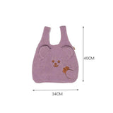 Embroidery Lambs Wool Handbag Plush Shopper Women Tote Bag Winter Bear