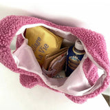 Embroidery Lambs Wool Handbag Plush Shopper Women Tote Bag Winter Bear