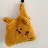 Embroidery Lambs Wool Handbag Plush Shopper Women Tote Bag Winter Bear