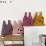 Embroidery Lambs Wool Handbag Plush Shopper Women Tote Bag Winter Bear