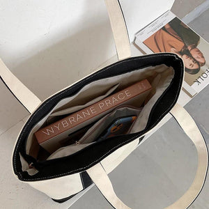 Canvas Striped Handbag Large Capacity Single Shoulder Bag For Female