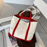 Canvas Striped Handbag Large Capacity Single Shoulder Bag For Female