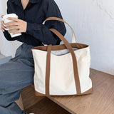Canvas Striped Handbag Large Capacity Single Shoulder Bag For Female