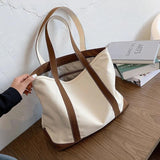 Canvas Striped Handbag Large Capacity Single Shoulder Bag For Female