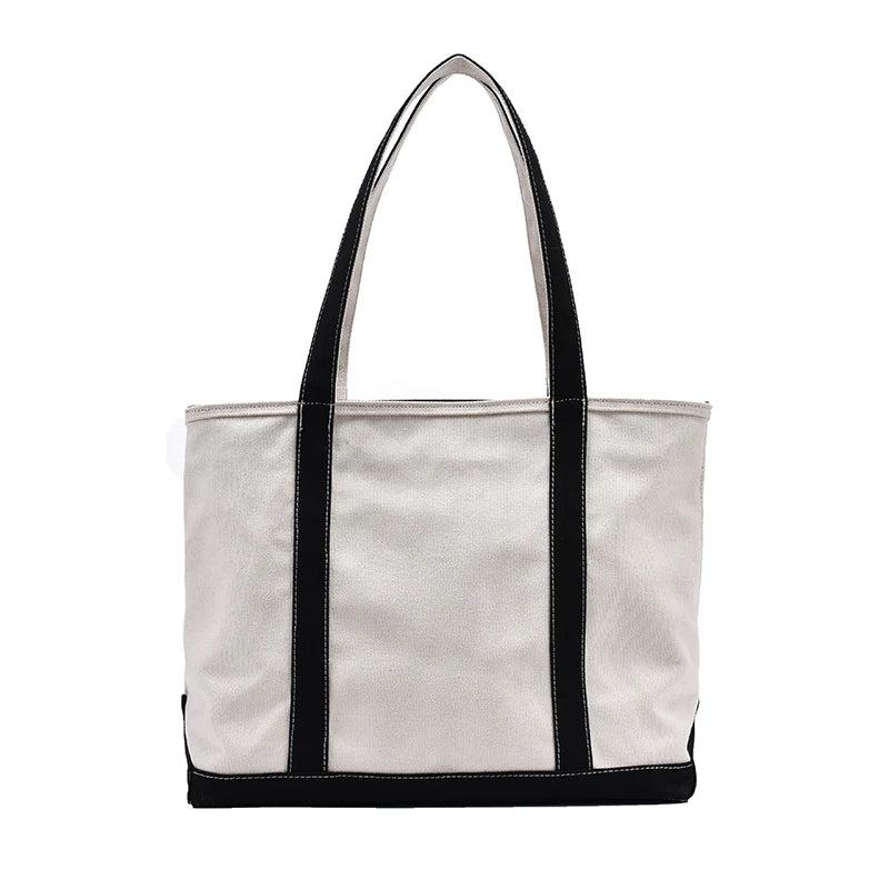 Canvas Striped Handbag Large Capacity Single Shoulder Bag For Female