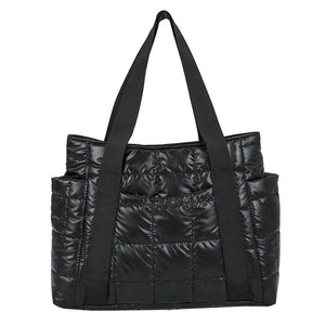 Winter Textured Padded Duffel Women Bag Nylon Big Totes Plaid Shoulder Bags