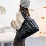 Winter Textured Padded Duffel Women Bag Nylon Big Totes Plaid Shoulder Bags