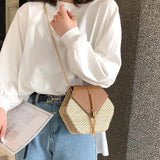 Hex Straw+PU Shoulder Handbags Women Top-handle Summer Beach Boho Bag