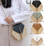 Hex Straw+PU Shoulder Handbags Women Top-handle Summer Beach Boho Bag