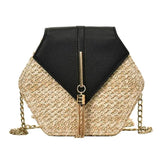 Hex Straw+PU Shoulder Handbags Women Top-handle Summer Beach Boho Bag