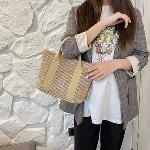 Summer Straw Bags for Women Zipper Tote Handbags