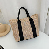 Summer Straw Bags for Women Zipper Tote Handbags