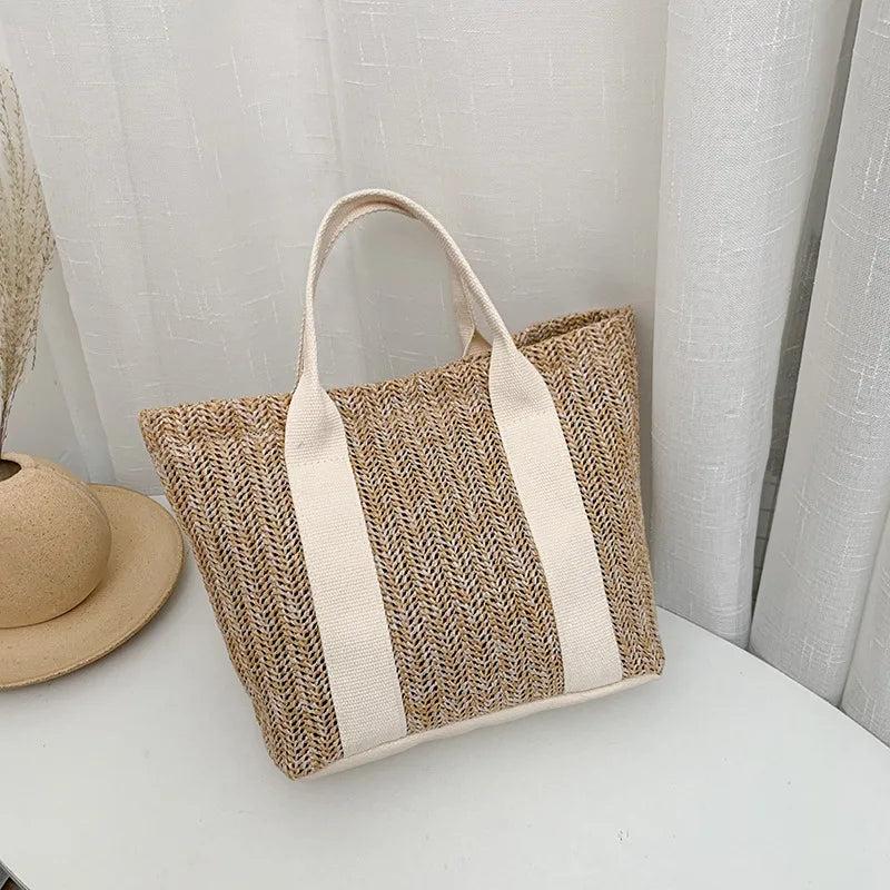 Summer Straw Bags for Women Zipper Tote Handbags