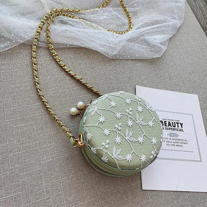 Women's Lace Circular Crossbody Bag Small Sling Shoulder Messenger Handbag