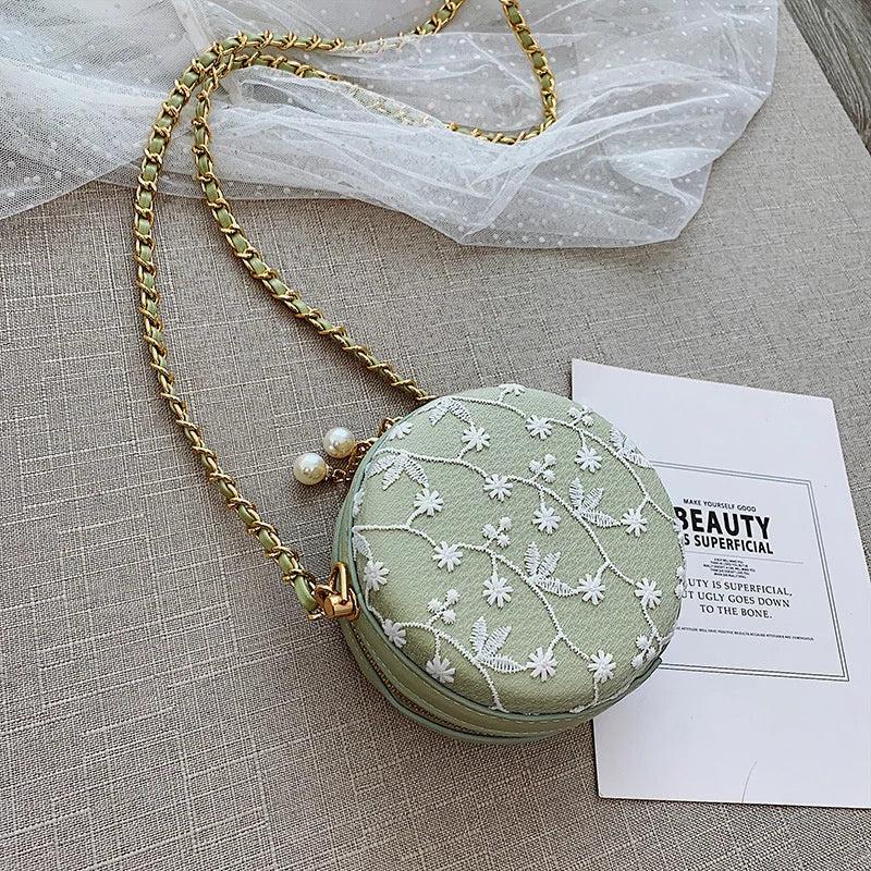 Women's Lace Circular Crossbody Bag Small Sling Shoulder Messenger Handbag
