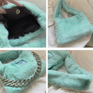 Soft Fluffy Shoulder Bags For Women Winter Candy Plush Female Tote