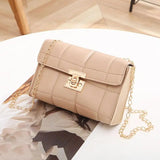 Plaid Embroidered Chain Small Square Bag Mini PU Leather Shoulder Crossbody Bags