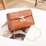 Plaid Embroidered Chain Small Square Bag Mini PU Leather Shoulder Crossbody Bags