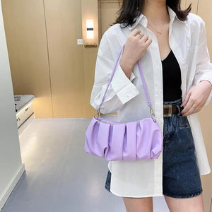 Solid Leather Handbag Pleated Shoulder Clutch Totes Bag Bolsa Feminina