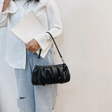 Solid Leather Handbag Pleated Shoulder Clutch Totes Bag Bolsa Feminina