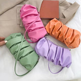 Solid Leather Handbag Pleated Shoulder Clutch Totes Bag Bolsa Feminina