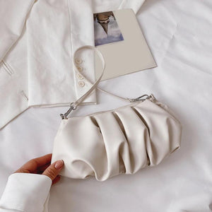 Solid Leather Handbag Pleated Shoulder Clutch Totes Bag Bolsa Feminina