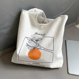 Japanese Orange Canvas Shoulder Bag, Portable Shopping Bag