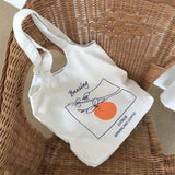 Japanese Orange Canvas Shoulder Bag, Portable Shopping Bag