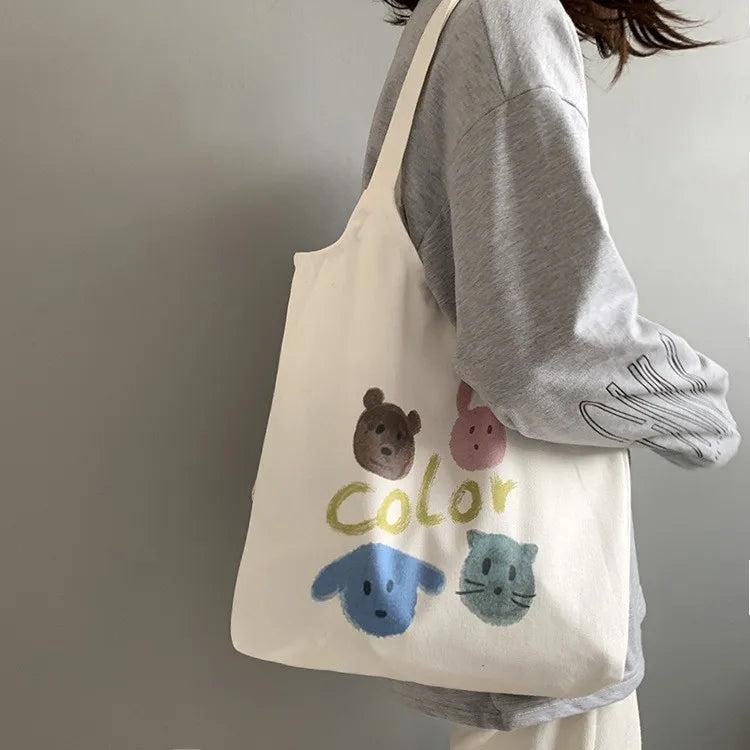 Japanese Orange Canvas Shoulder Bag, Portable Shopping Bag
