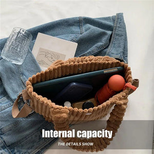 Corduroy Bucket Shoulder Bag Nylon Crossbody