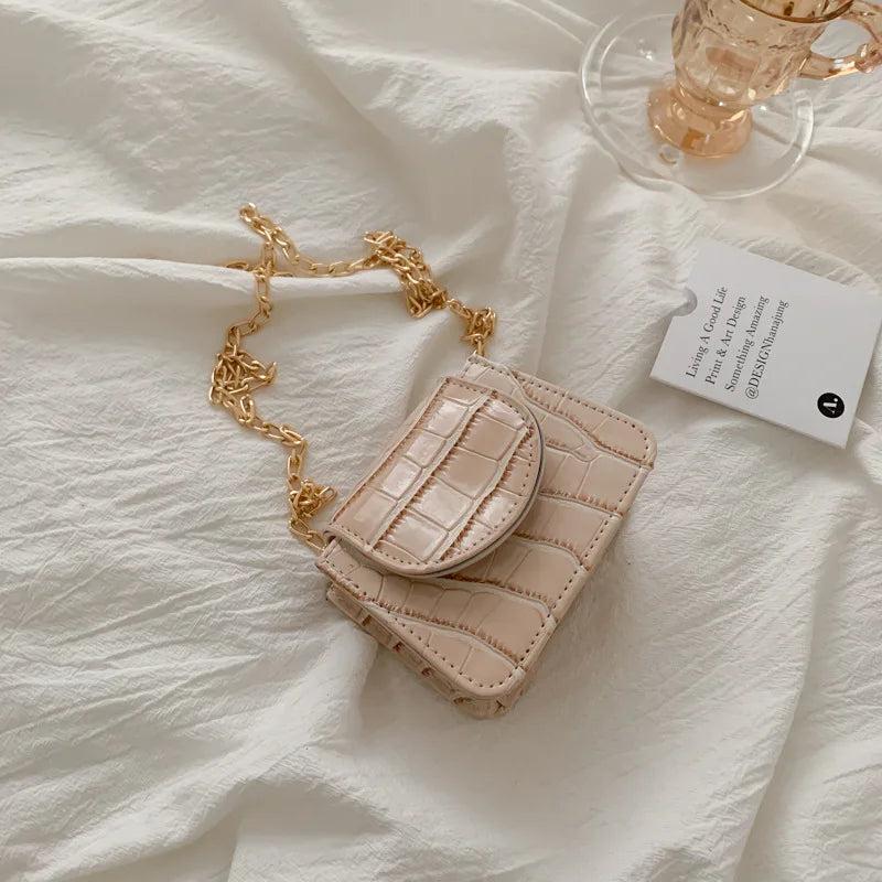 Small Square Flap Bag Crocodile Pattern Chain Shoulder Handbag