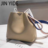 PU Leather Women Bucket Shoulder Bag Yellow Crossbody Messenger